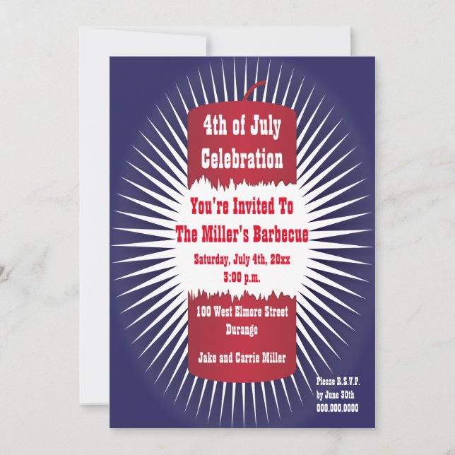 Red, White and Blue Firecracker Invitation (Front)