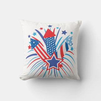 Red, white and blue fireworks, 4th of July  Cushion