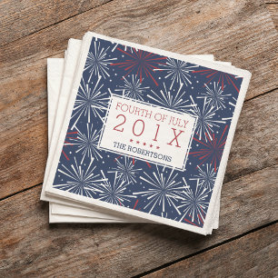 Red, White and Blue Fireworks Fourth of July Napkin