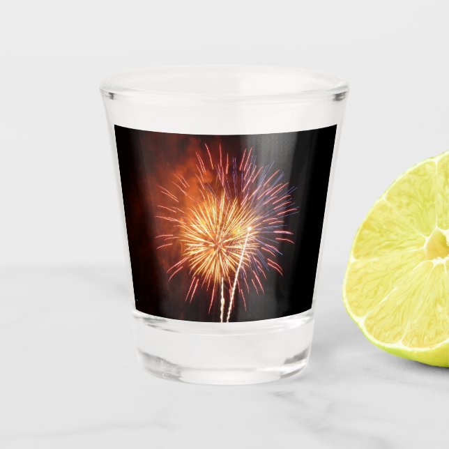 Red, White and Blue Fireworks I Patriotic Shot Glass (Front)