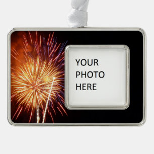 Red, White and Blue Fireworks I Patriotic Silver Plated Framed Ornament