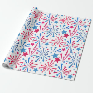 Red White and Blue Fireworks Watercolor Wrapping  Paper