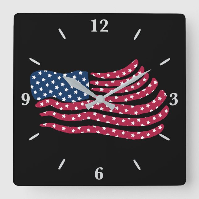 Red White And Blue Flag Design  Square Wall Clock (Front)