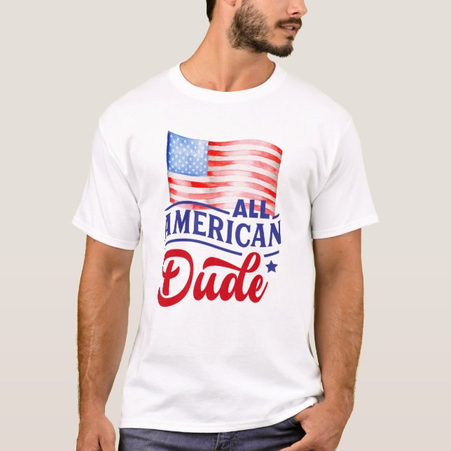 Red white and blue floral All American Dude T-Shirt (Front)