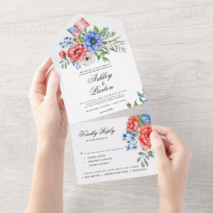 Red White and Blue Floral  All In One Invita All In One Invitation