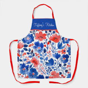 Red White and Blue Floral Apron