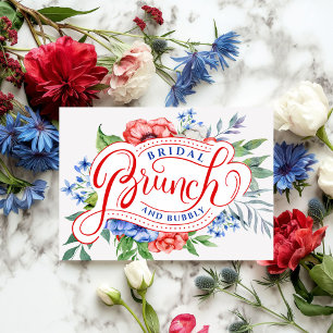 Red White and Blue Floral   Brunch & Bubbly  Invitation