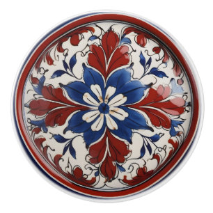 Red, White and Blue Floral Custom Ceramic Knob