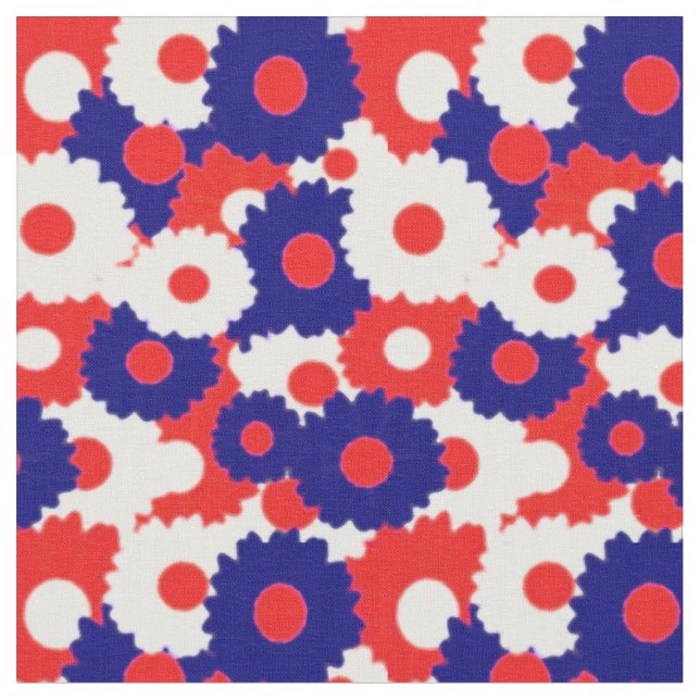 Red, White and Blue Floral Fabric (Close Up)