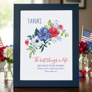 Red White and Blue Floral Favour Table Sign