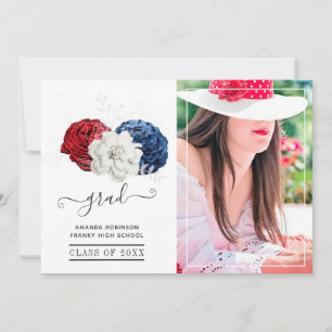 Red, White and Blue Floral Graduation Photo Announcement