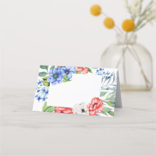 Red White and Blue Floral Patriotic Place Card