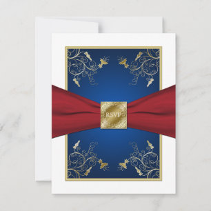 Red, White, and Blue Floral RSVP Card