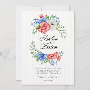 Red, White and Blue Floral Wedding Invitation