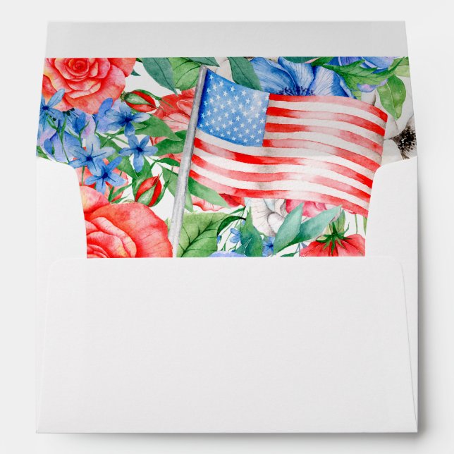 Red White And Blue Flowers 4th Of July Patriotic Envelope (Back (Bottom))