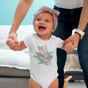 Red White And Blue Flowers Patriotic 4th Of July Baby Bodysuit
