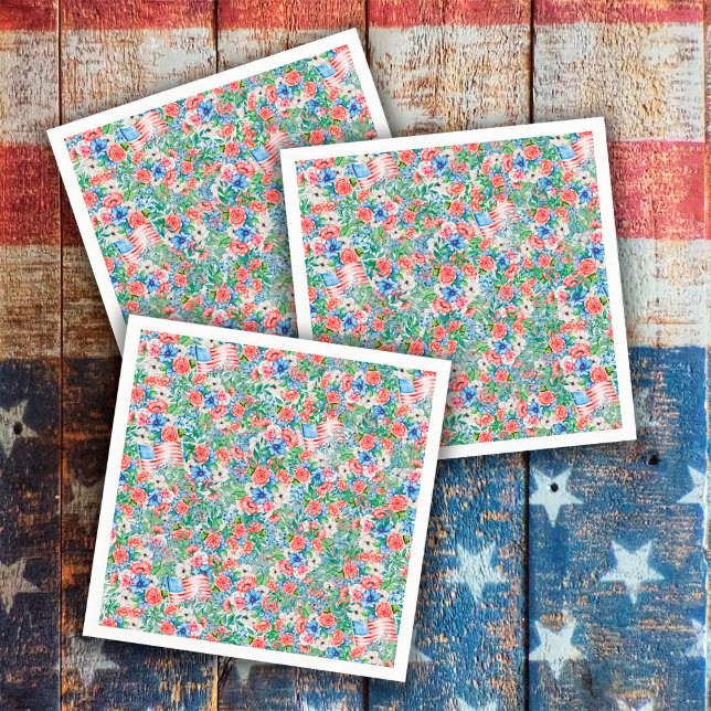 Red White And Blue Flowers Patriotic 4th Of July Napkin (Creator Uploaded)