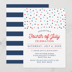 Red White and Blue   Fourth of July Celebration Invitation