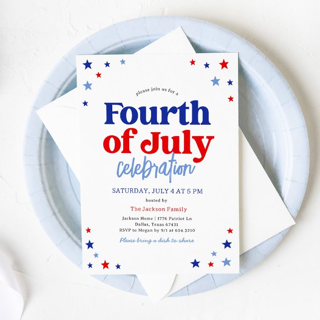 Red White and Blue Fourth of July Party Invitation (Creator Uploaded)