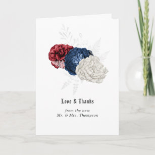 Red White and Blue Fourth of July Wedding Photo Thank You Card