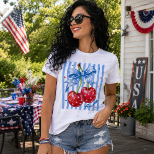 Red White and Blue Fresh Cherry America Design Tri-Blend Shirt