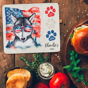 Red White and Blue Funny Siberian Husky Dog Treat Cutting Board