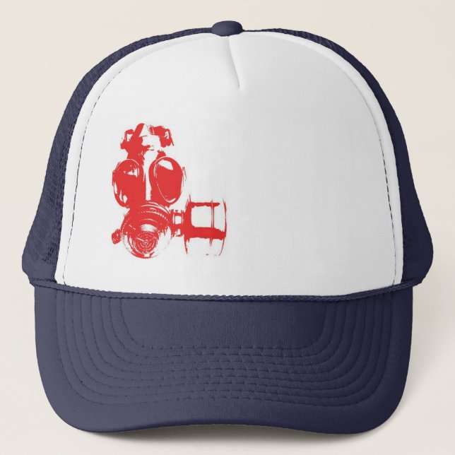 Red White and Blue Gas Mask Trucker Hat (Front)