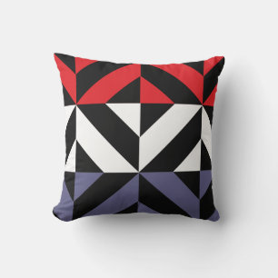 Red White and Blue Geometric ZigZag Cushion