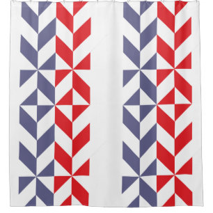 Red White and Blue Geometric ZigZag Shower Curtain