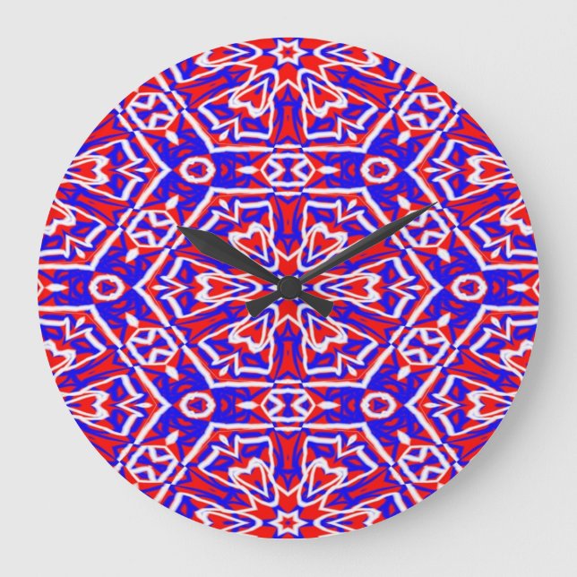 Red, White and Blue Geometrics Large Clock (Front)