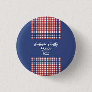 Red, White and Blue Gingham Family Reunion 3 Cm Round Badge