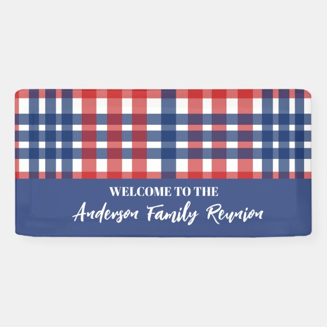 Red, White and Blue Gingham Family Reunion Banner (Horizontal)
