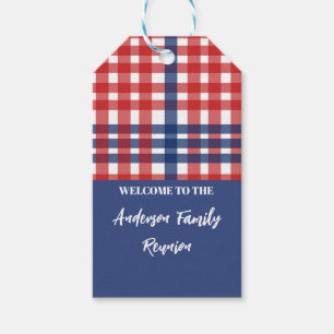 Red, White and Blue Gingham Family Reunion Gift Tags