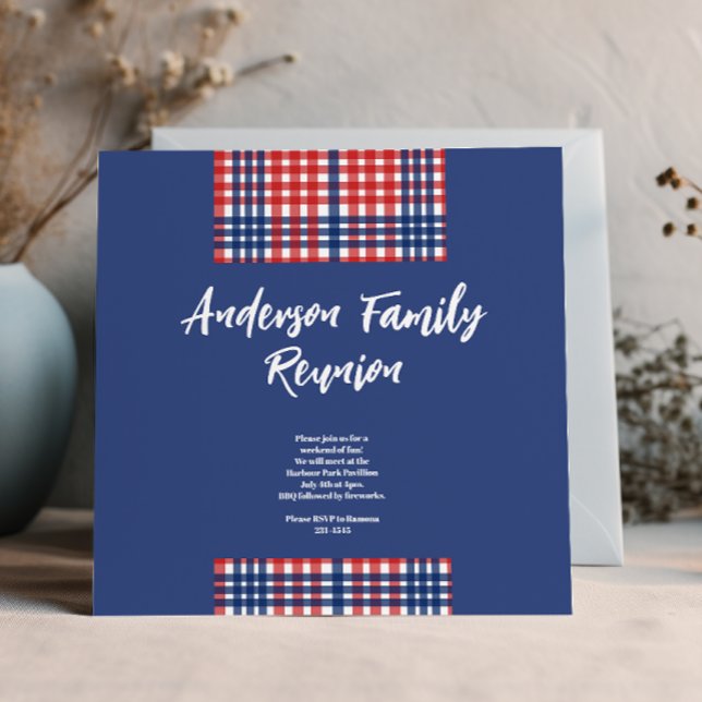 Red, White and Blue Gingham Family Reunion Invitation (Creator Uploaded)