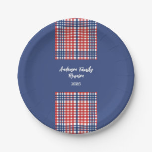 Red, White and Blue Gingham Family Reunion Paper Plate