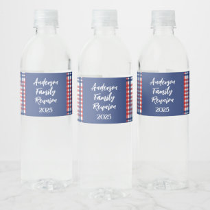 Red, White and Blue Gingham Family Reunion Water Bottle Label