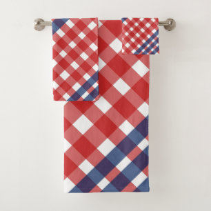 Red, White and Blue Gingham Plaid Americana Bath Towel Set