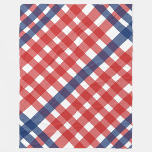 Red, White and Blue Gingham Plaid Americana Fleece Blanket
