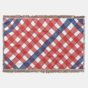 Red, White and Blue Gingham Plaid Americana Throw Blanket