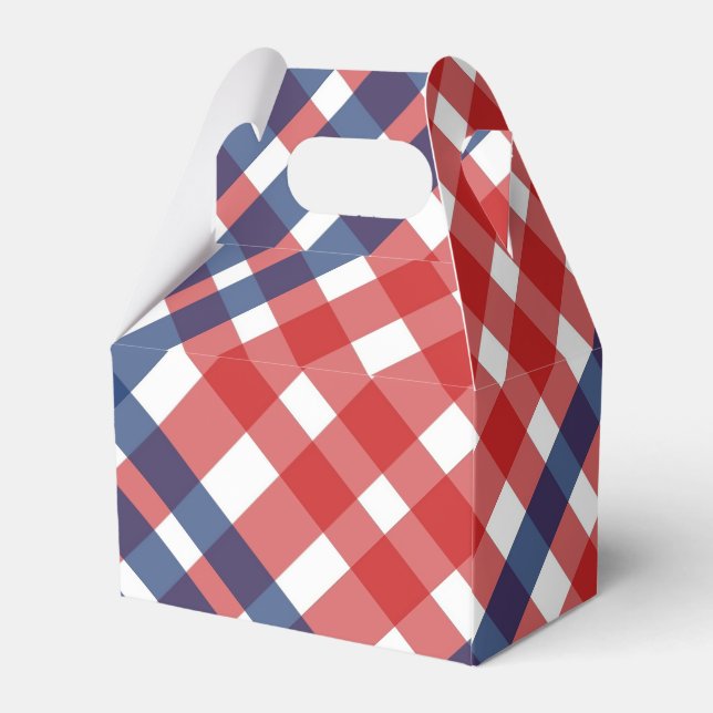 Red White and Blue Gingham Plaid Favour Box (Back Side)