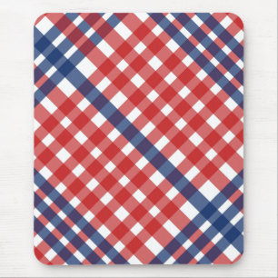 Red White and Blue Gingham Plaid Mouse Mat