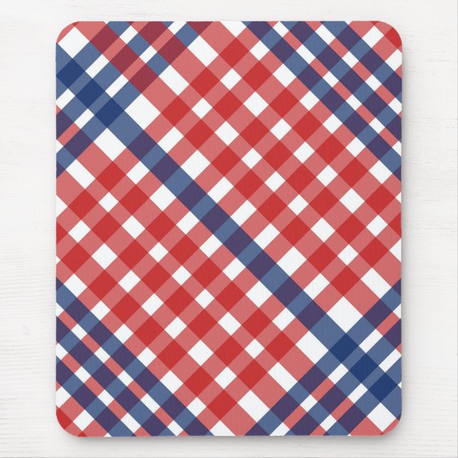 Red White and Blue Gingham Plaid Mouse Mat (Front)
