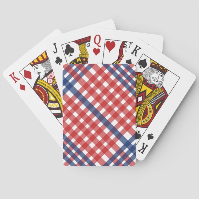 Red White and Blue Gingham Plaid Playing Cards (Back)