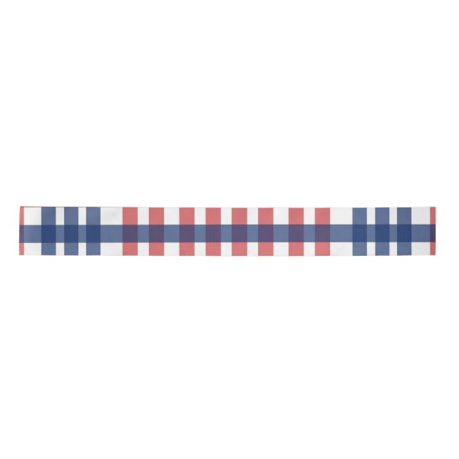 Red White and Blue Gingham Plaid Satin Ribbon (Front)