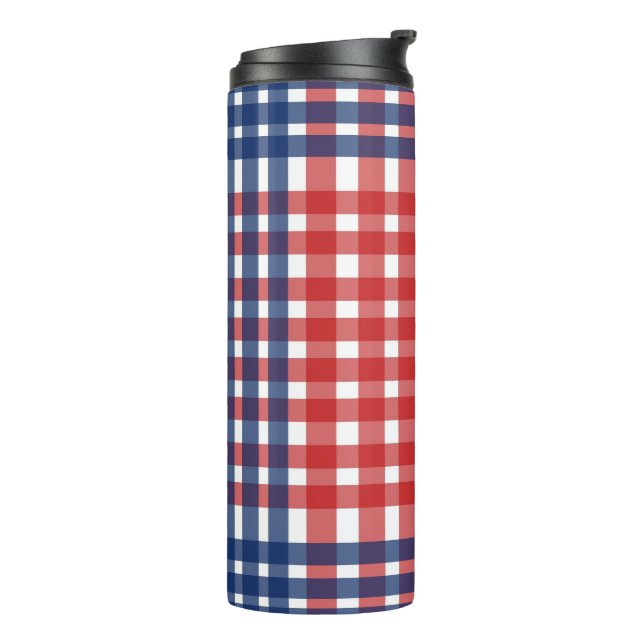 Red White and Blue Gingham Plaid Thermal Tumbler (Rotated Left)