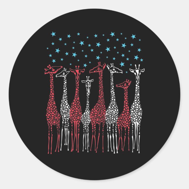 Red White and Blue Giraffes 4th of July Classic Round Sticker (Front)