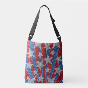 Red White and Blue Glitter American Stars Stripes Crossbody Bag