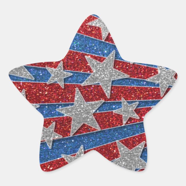 Red White and Blue Glitter American Stars Stripes Star Sticker (Front)