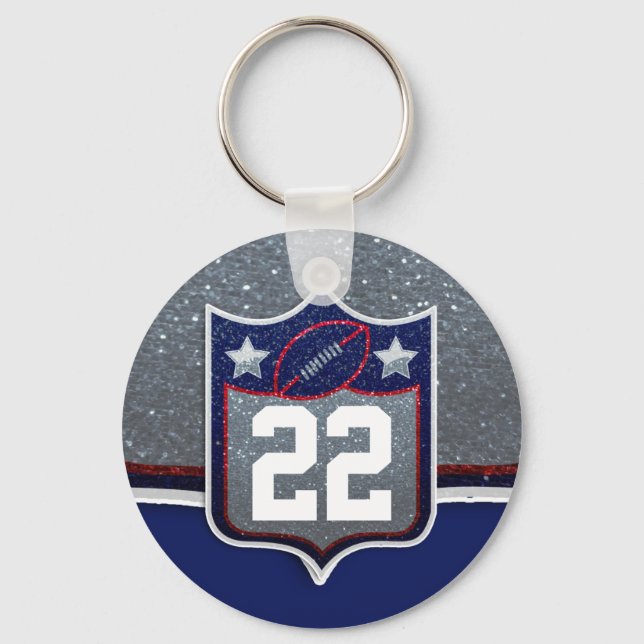 Red White and Blue Glitter Football Jersey Number Key Ring (Front)