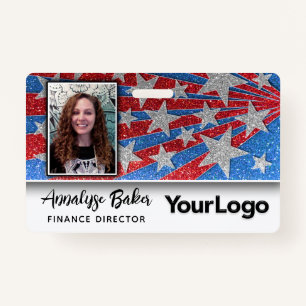 Red White and Blue Glitter USA Election Photo Name ID Badge
